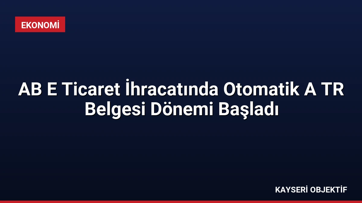AB E Ticaret İhracatında Otomatik A TR Belgesi Dönemi Başladı